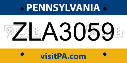 ZLA3059 Pennsylvania License Plate