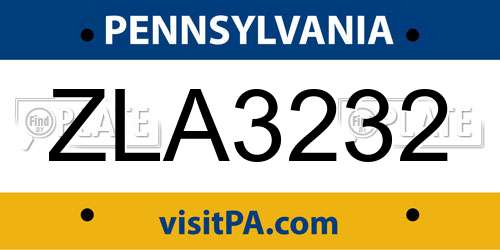 ZLA3232 Pennsylvania License Plate
