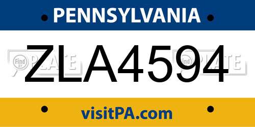 ZLA4594 Pennsylvania License Plate