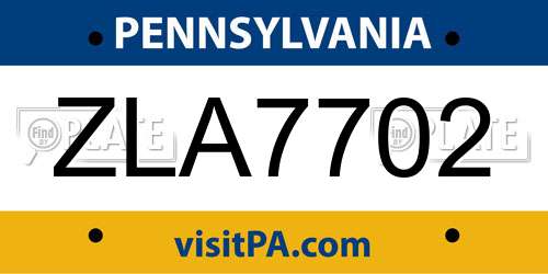 ZLA7702 Pennsylvania License Plate