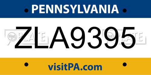 ZLA9395 Pennsylvania License Plate