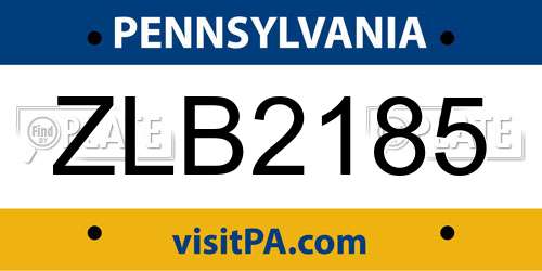ZLB2185 Pennsylvania License Plate
