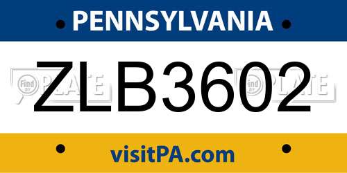 ZLB3602 Pennsylvania License Plate