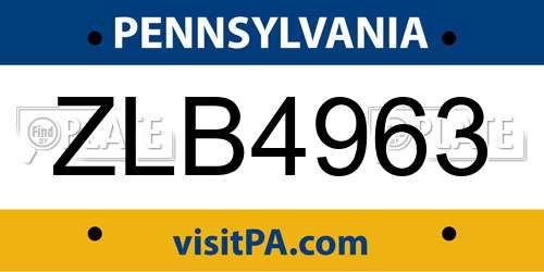 ZLB4963 Pennsylvania License Plate