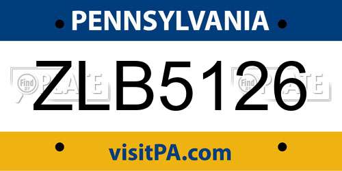 ZLB5126 Pennsylvania License Plate
