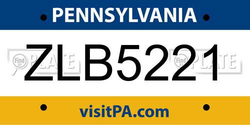 ZLB5221 Pennsylvania License Plate