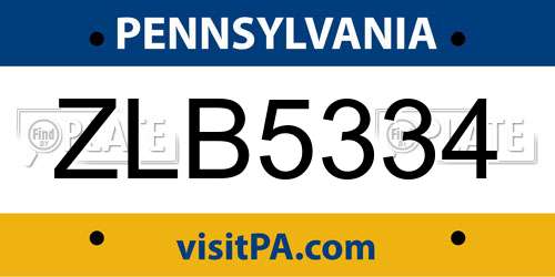 ZLB5334 Pennsylvania License Plate
