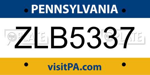 ZLB5337 Pennsylvania License Plate