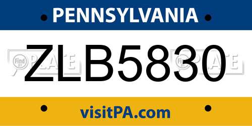 ZLB5830 Pennsylvania License Plate