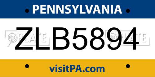 ZLB5894 Pennsylvania License Plate