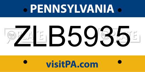 ZLB5935 Pennsylvania License Plate