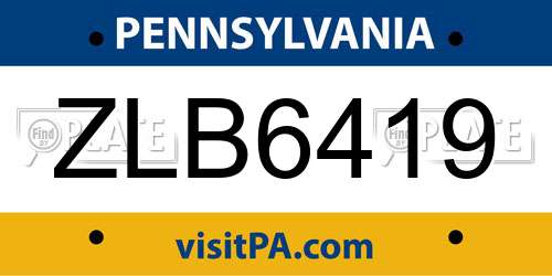 ZLB6419 Pennsylvania License Plate