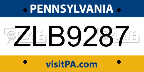 ZLB9287 Pennsylvania License Plate