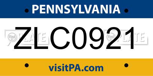 ZLC0921 Pennsylvania License Plate