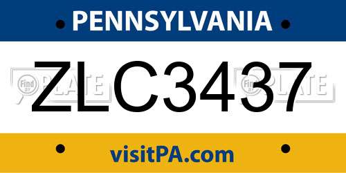 ZLC3437 Pennsylvania License Plate