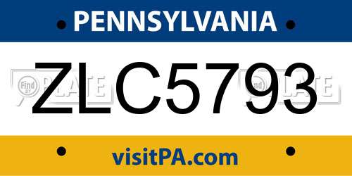 ZLC5793 Pennsylvania License Plate