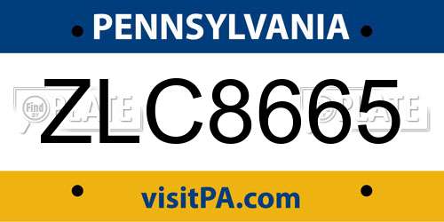 ZLC8665 Pennsylvania License Plate