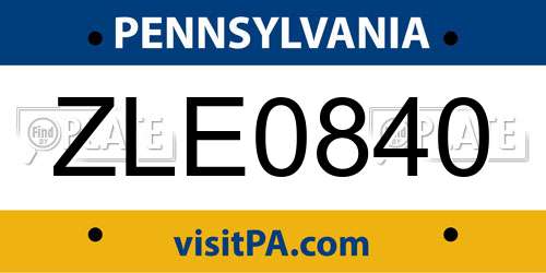 ZLE0840 Pennsylvania License Plate