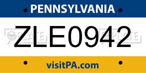 ZLE0942 Pennsylvania License Plate