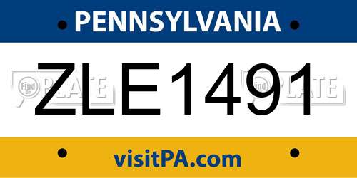 ZLE1491 Pennsylvania License Plate