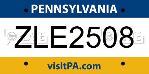 ZLE2508 Pennsylvania License Plate