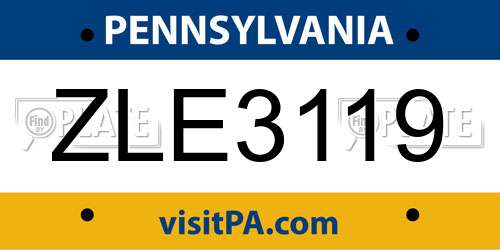ZLE3119 Pennsylvania License Plate