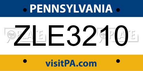 ZLE3210 Pennsylvania License Plate