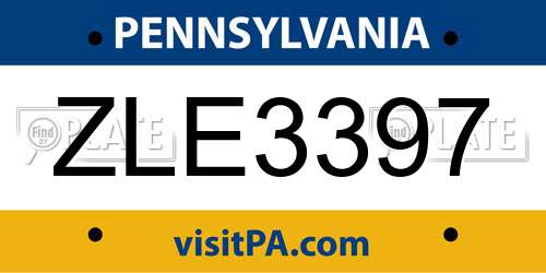 ZLE3397 Pennsylvania License Plate