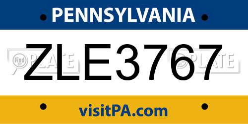 ZLE3767 Pennsylvania License Plate