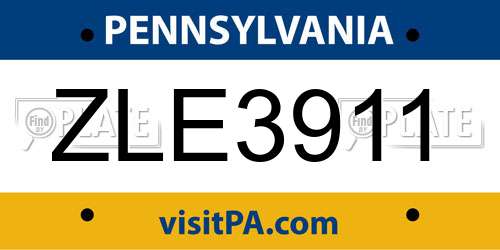 ZLE3911 Pennsylvania License Plate