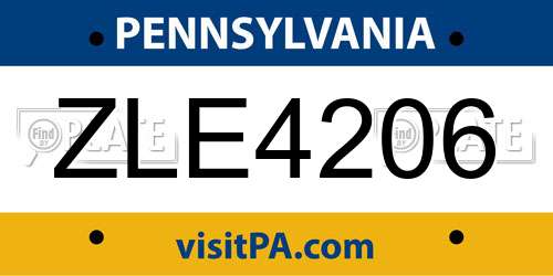 ZLE4206 Pennsylvania License Plate
