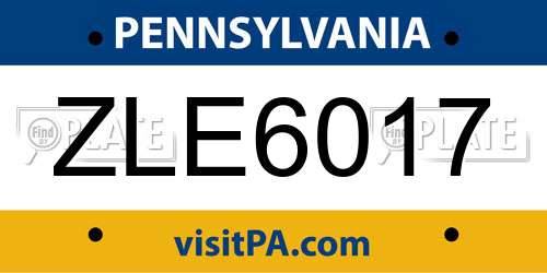 ZLE6017 Pennsylvania License Plate