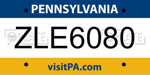 ZLE6080 Pennsylvania License Plate
