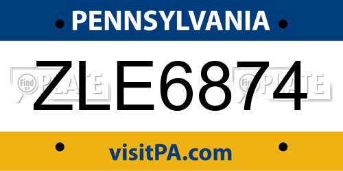 ZLE6874 Pennsylvania License Plate
