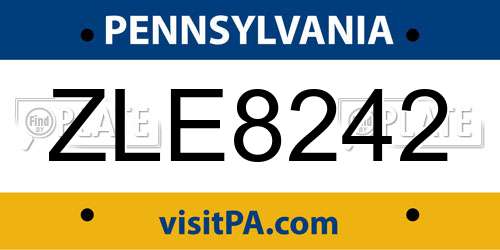 ZLE8242 Pennsylvania License Plate