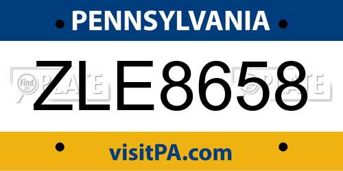 ZLE8658 Pennsylvania License Plate