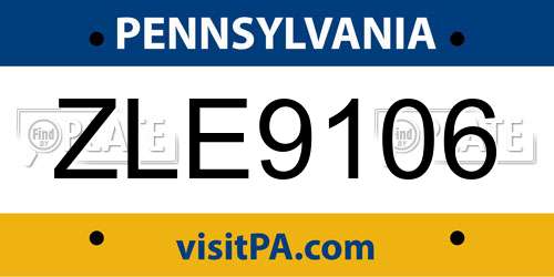 ZLE9106 Pennsylvania License Plate
