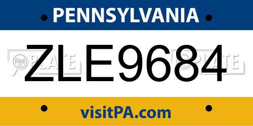 ZLE9684 Pennsylvania License Plate