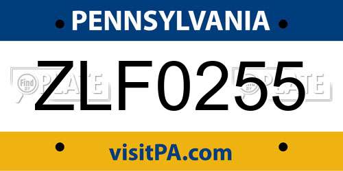 ZLF0255 Pennsylvania License Plate