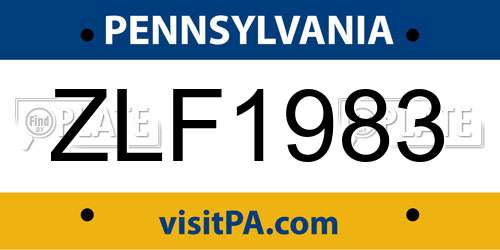 ZLF1983 Pennsylvania License Plate