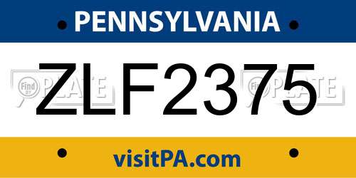 ZLF2375 Pennsylvania License Plate