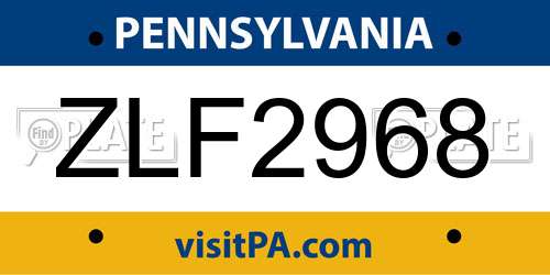 ZLF2968 Pennsylvania License Plate