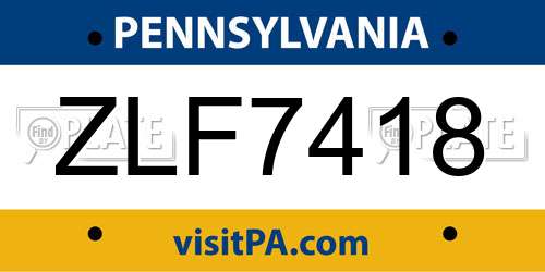 ZLF7418 Pennsylvania License Plate