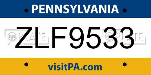ZLF9533 Pennsylvania License Plate
