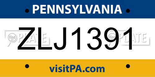ZLJ1391 Pennsylvania License Plate