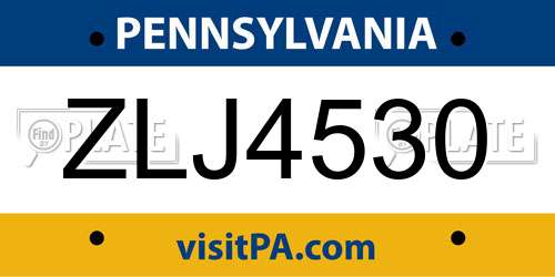 ZLJ4530 Pennsylvania License Plate
