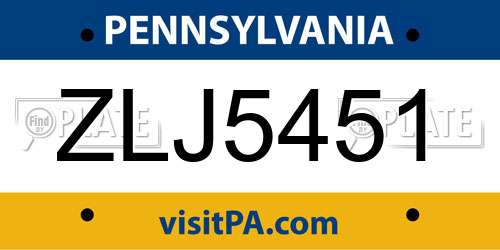 ZLJ5451 Pennsylvania License Plate