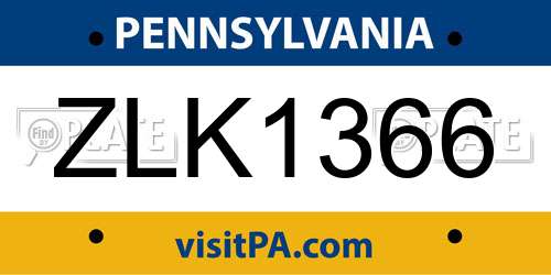 ZLK1366 Pennsylvania License Plate
