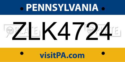 ZLK4724 Pennsylvania License Plate