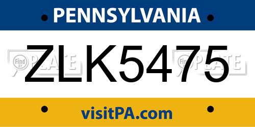ZLK5475 Pennsylvania License Plate